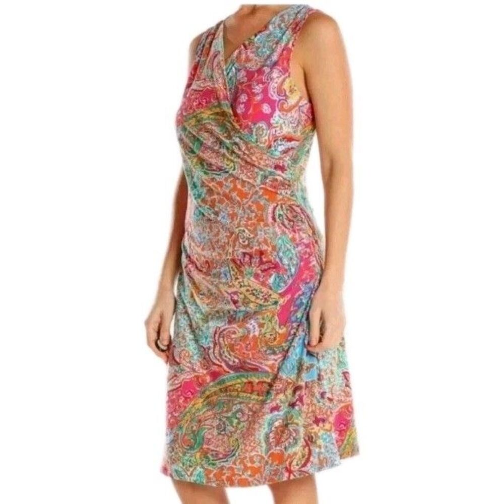 Lauren Ralph Lauren Size 3X Sleeveless Faux Wrap Multicolor Paisley Dress